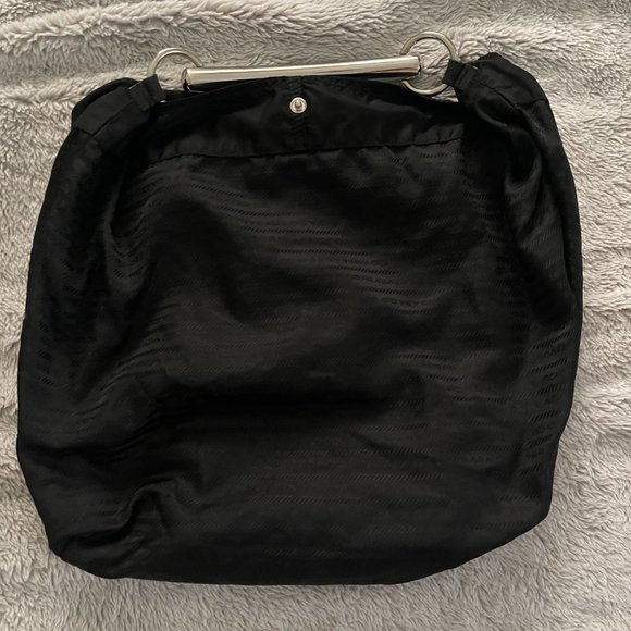 PRADA: Black, Tessuto Nylon & Leather Logo Hobo/Shoulder Bag (sv) - Picture 10 of 14